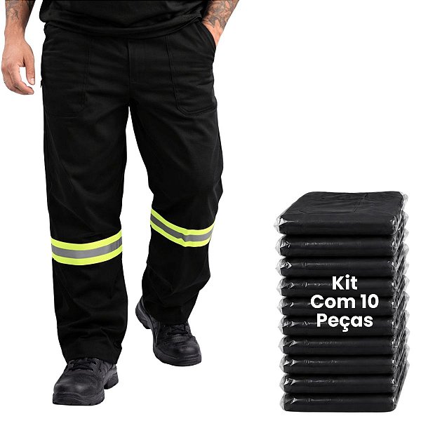 Kit 10 Calças Em Brim Com Faixa Refletiva