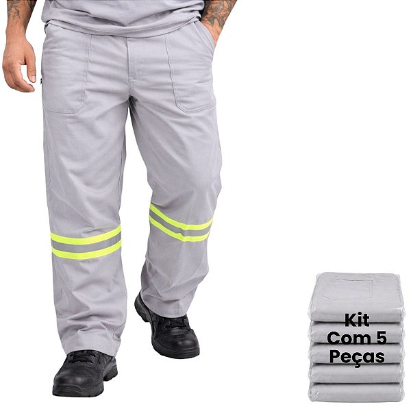 Kit 5 Calças Em Brim Com Faixa Refletiva