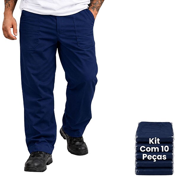 Kit 5 Calças De Brim Pesado Masculina Azul Marinho