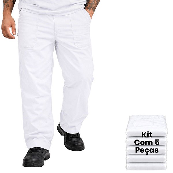 Kit 5 Calças De Brim Pesado Masculina Branca