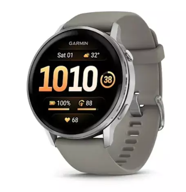 Smartwatch com caixa metálica Garmin Venu 4 45mm Prata com pulseira de silicone cinza 010-03014-01