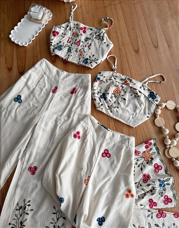 Conjunto Linho importado bordados