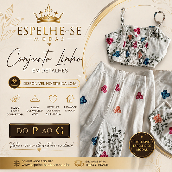 Conjunto Linho importado bordados