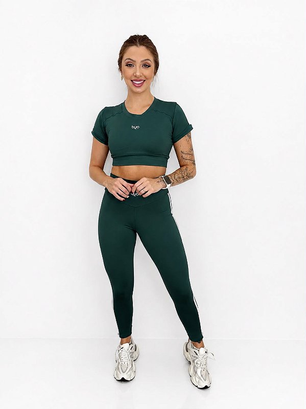 Conjunto Lyon Cropped Manga Curta + Legging Cintura Alta
