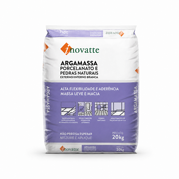Argamassa para Porcelanatos e Pedras Naturais Inovatte 20 kg Branca Uso Interno e Externo