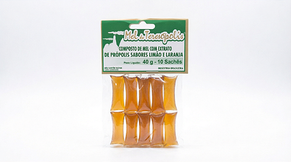 Mel de Teresópolis - Composto de Mel com Extrato de Própolis Sabores Limão e Laranja (40g - 10 Sachês)
