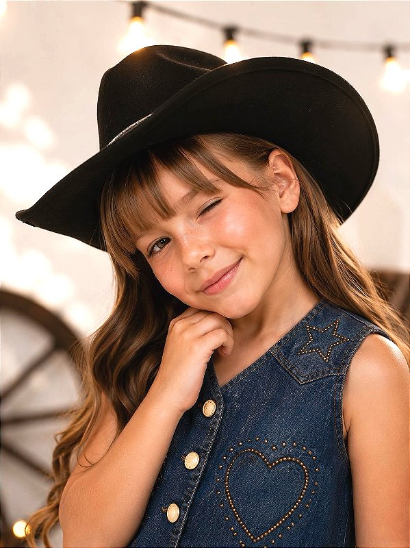 Conjunto Infantil Colete e Short Jeans C/ Cinto Boiadeira Country