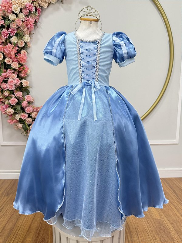 Fantasia Infantil azul Princesa brilho Festas
