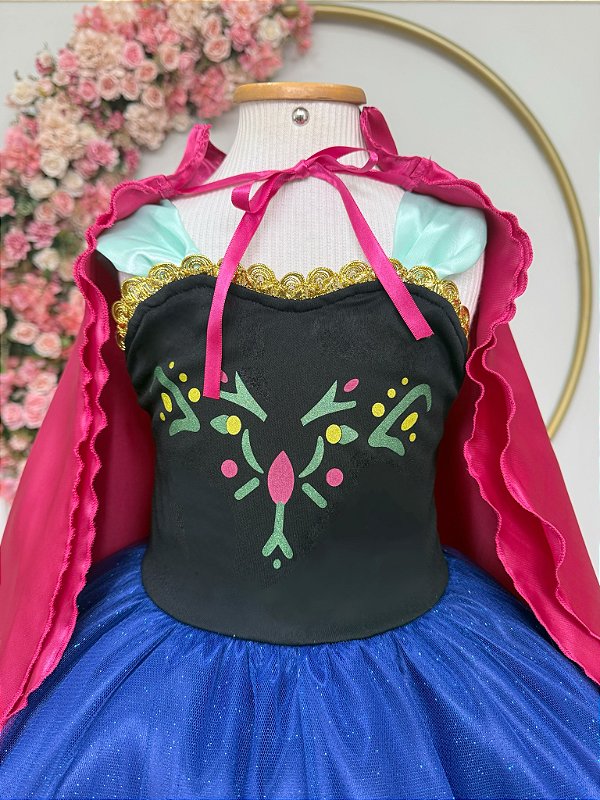 Fantasia Infantil Princesas Anna Frozen C/ Capa Festas Luxo