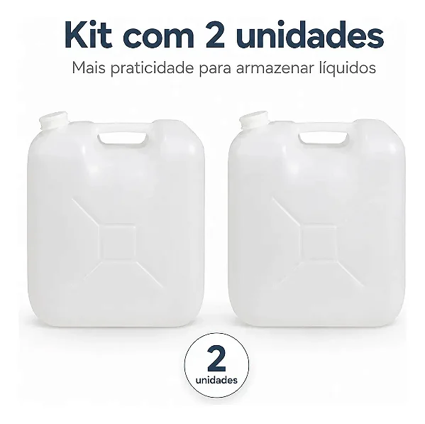 Combo Kit 2 Galões Bombona Leitoso 10L Plástico Virgem PEAD Com Tampa E Alça Para Líquidos