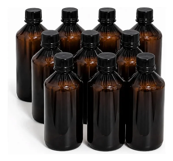 10 Frascos PET Âmbar 500 ml com Tampa