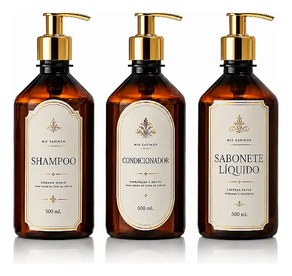 KIT 3 Frasco Âmbar 500 ml com Dispenser