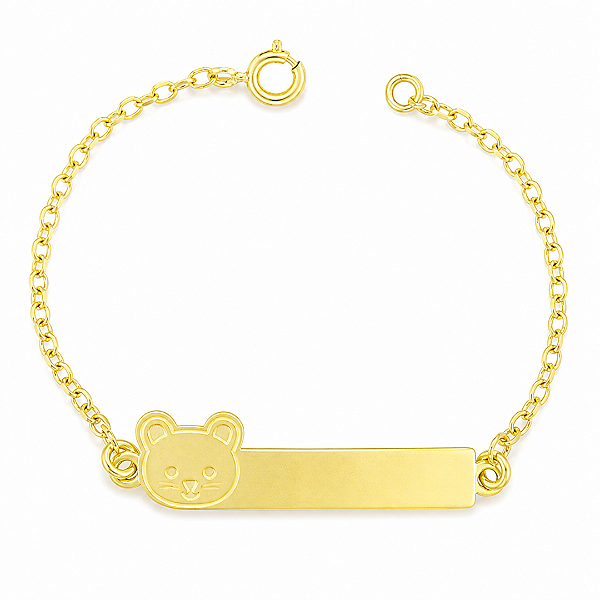 Pulseira Infantil Ursinho Personalizada com Nome Gravado a Laser Banhada a Ouro
