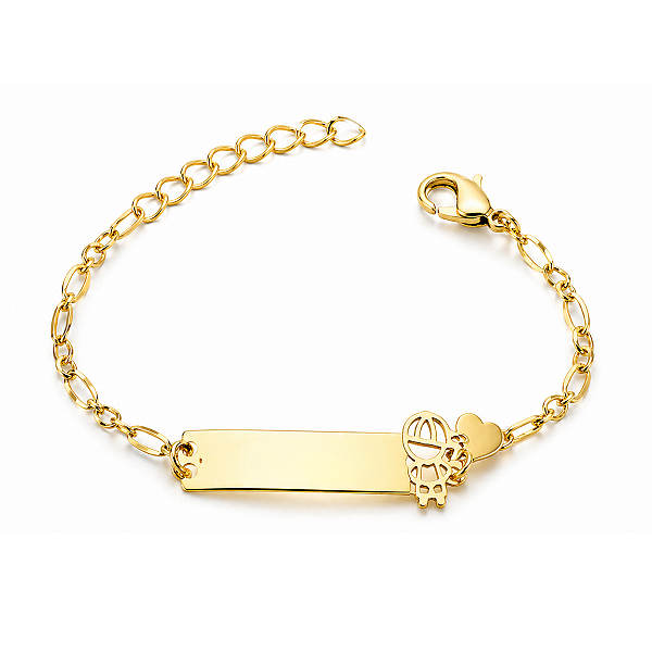 Pulseira Infantil Menino Personalizada com Nome Gravado a Laser Banhada a Ouro
