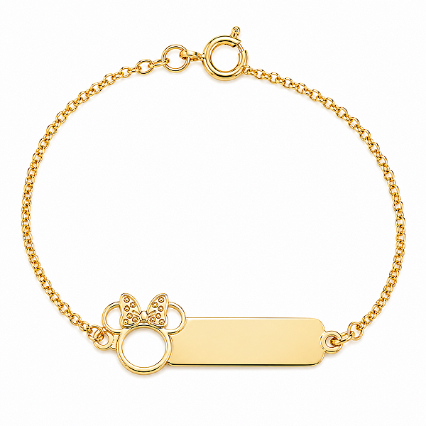 Pulseira Infantil Minnie Personalizada com Nome Gravado a Laser Banhada a Ouro