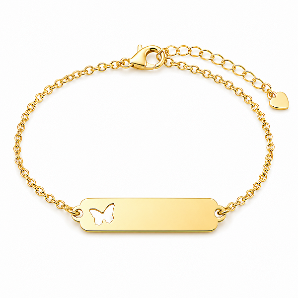 Pulseira Infantil Borboleta Personalizada com Nome Gravado a Laser Banhada a Ouro
