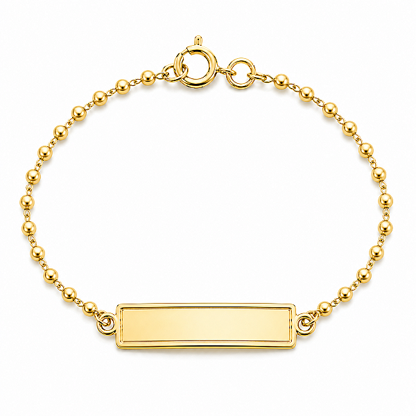 Pulseira Infantil Plaquinha com Bolinhas Personalizada com Nome Gravado a Laser Banhada a Ouro
