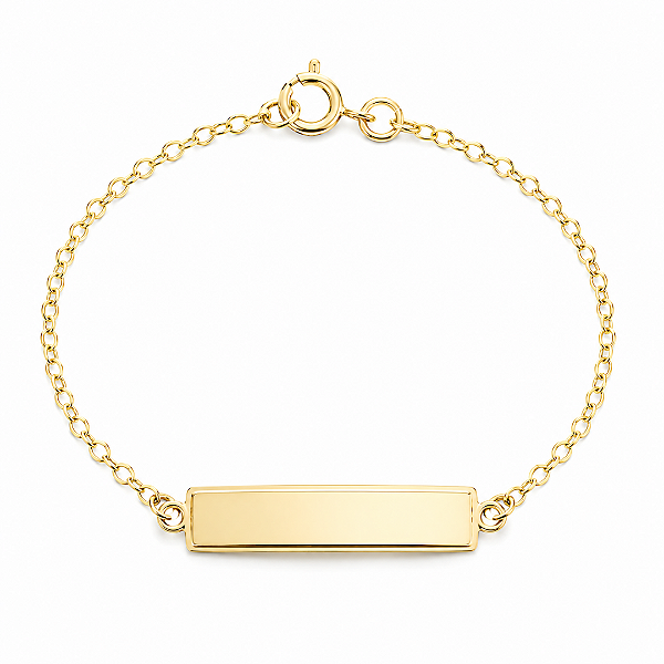 Pulseira Infantil Plaquinha Personalizada com Nome Gravado a Laser Banhada a Ouro