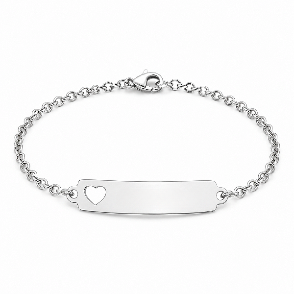 Pulseira Infantil Coração Vazado Personalizada com Nome Gravado a Laser Aço Inox