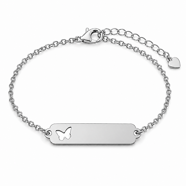 Pulseira Infantil Borboleta Personalizada com Nome Gravado a Laser Aço Inox
