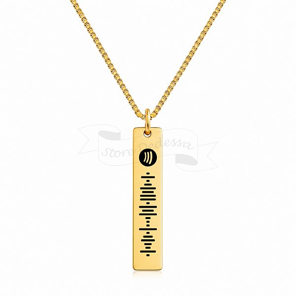 Colar com Gravação a Laser Spotify Medalha Retangular Personalizado Banhado a Ouro