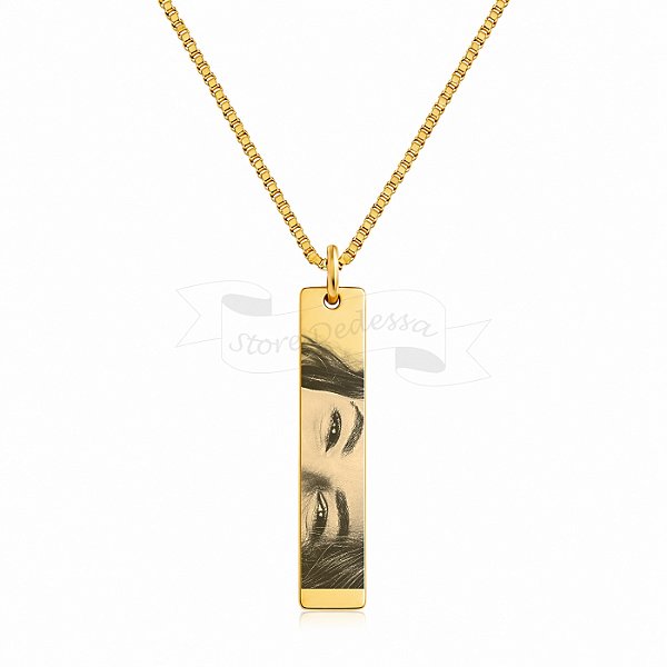 Colar com Fotogravação Personalizado Medalha Retangular Banhado a Ouro