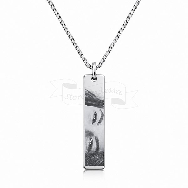 Colar com Fotogravação Personalizado Medalha Retangular Banhado a Prata