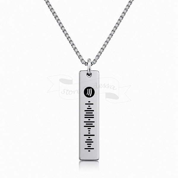 Colar com Gravação a Laser Spotify Medalha Retangular Personalizado Aço Inox