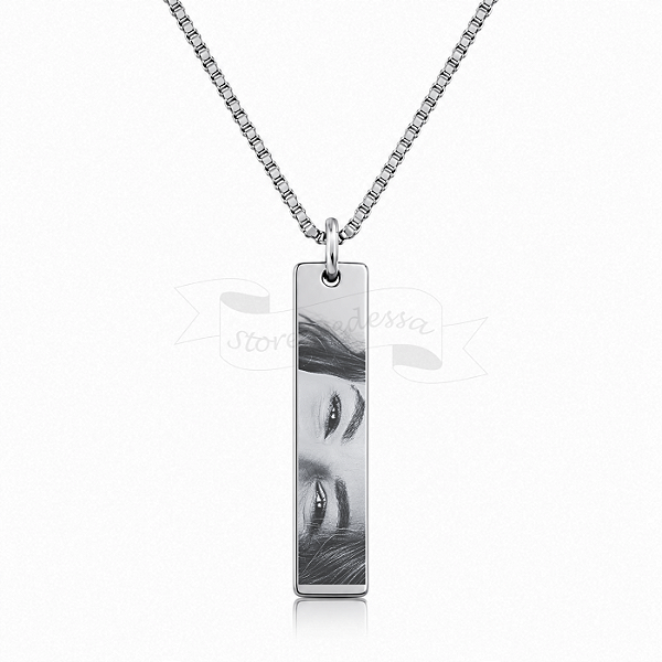 Colar com Gravação a Laser Olhar Medalha Retangular Personalizado Aço Inox
