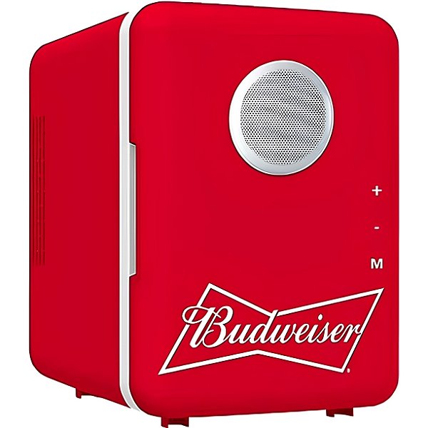 Budweiser Mini Fridge Speaker - Cooler/Mini Geladeira Portátil com Caixa de Som Bluetooth - AC 110V/DC 12V