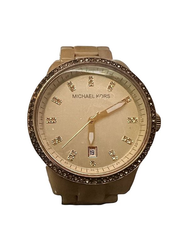 Relógio Michael Kors - Bege/Creme com Bisel Cravejado de Cristais