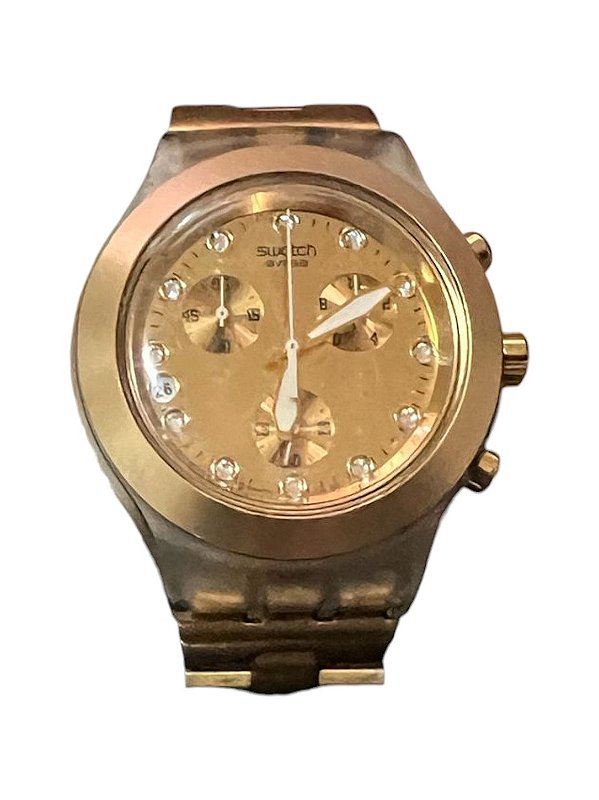 Relógio Swatch Swiss Chrono - Dourado Total com Cristais (Linha Irony Diaphane)