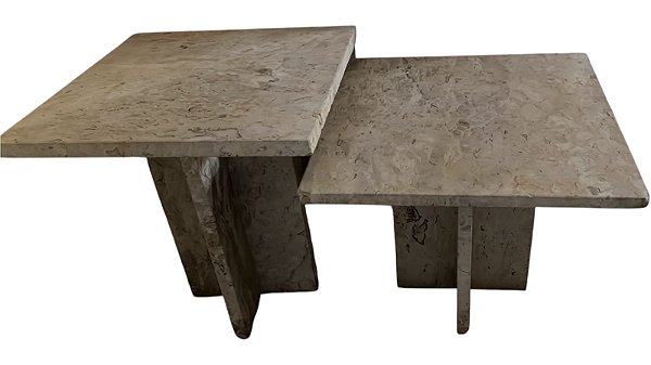 Trio de Mesinhas Laterais em Mármore Travertino 45x45cm - 42x40cm (peça menor)