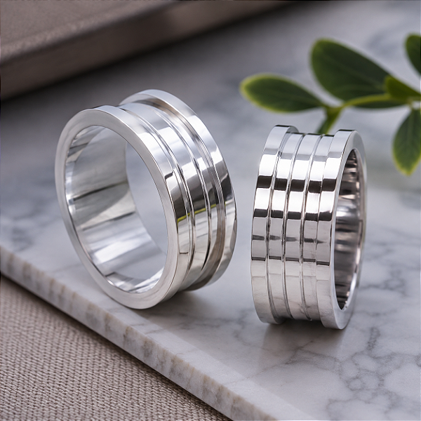 Aliança de Prata 925 Estilo Bvlgari 10mm com Bordas em Alto Relevo