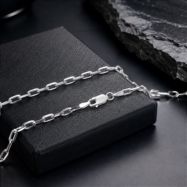 Corrente Cartier Cadeado de Prata 925 Masculina de 60cm e 3mm