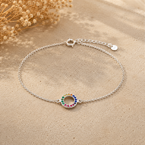Pulseira de Prata 925 Mandala com zircônias coloridas