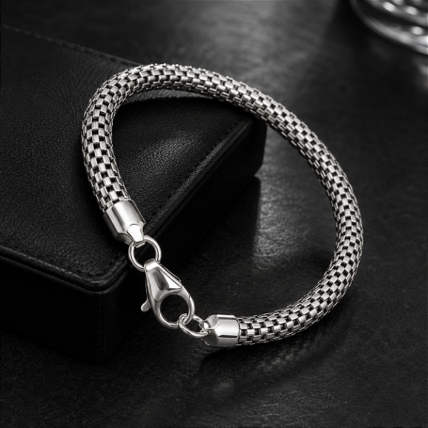 Pulseira Bali de Prata 925 Quadriculado Envelhecido de 6mm