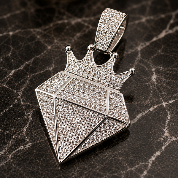 Pingente Hip Hop de Prata 925 Formato Diamante com Zircônias