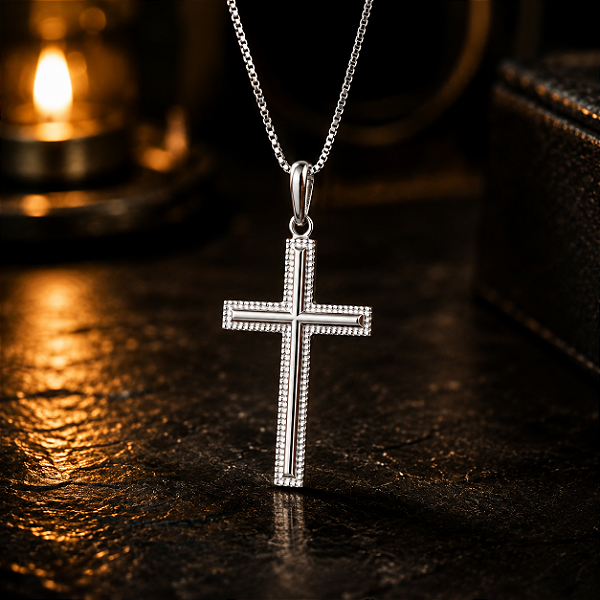 Pingente Cruz de Prata 925 Formato Crucifixo bordas Detalhadas