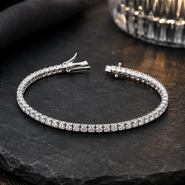 Pulseira Riviera de Prata 925 de Zircônias com fecho gaveta