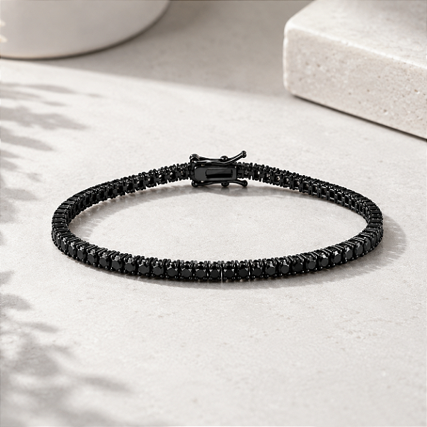 Pulseira Riviera de Prata 925 Ródio Negro com fecho gaveta