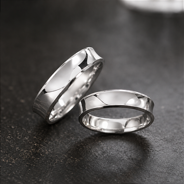 Aliança de Prata 925 Côncava com Bordas Chanfradas 6mm