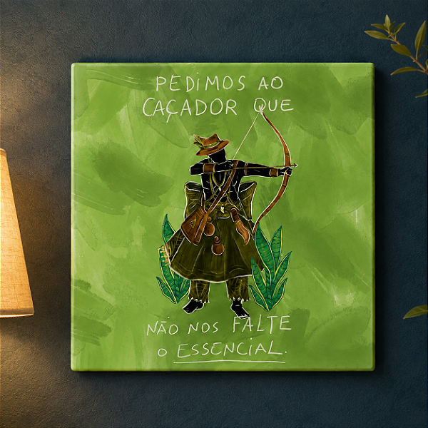 Azulejo Decorativo Oxóssi “Pedimos ao Caçador que Não nos Falte o Essencial” 20x20 cm – Fenari - 1 Unidade