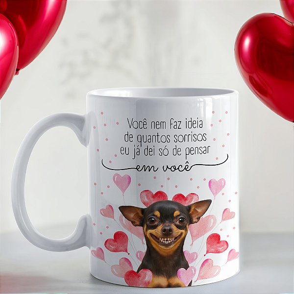 Caneca Cachorrinho com Frase Romântica – Modelo Rosa | Porcelana 325 ml | 1 Unidade – Fenari