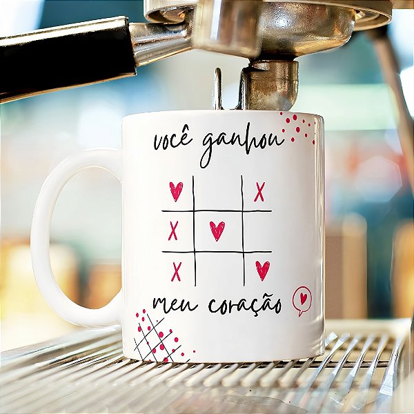 Caneca Romântica “Você Ganhou Meu Coração” | Porcelana 325 ml | 1 Unidade – Fenari