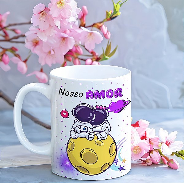 Caneca Romântica “Nosso Amor Transcende o Tempo e o Espaço” | Porcelana 325 ml | 1 Unidade – Fenari