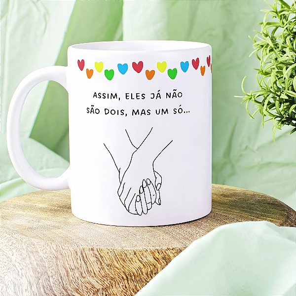 Caneca Cristã para Casal “O Que Deus Uniu, Ninguém Separa” | Mateus 19:6 | Porcelana 325 ml | 1 Unidade – Fenari