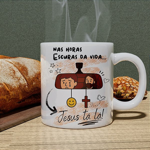 Caneca Cristã “Nas Horas Escuras da Vida, Jesus Tá Lá” | Porcelana 325 ml | 1 Unidade – Fenari
