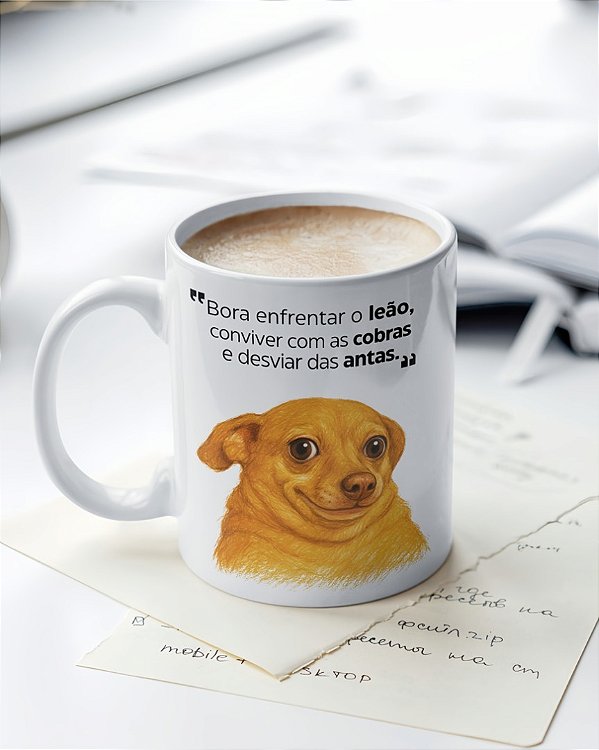 Caneca Divertida “Enfrentar o Leão, Conviver com as Cobras e Desviar das Antas” | Porcelana 325 ml | 1 Unidade – Fenari