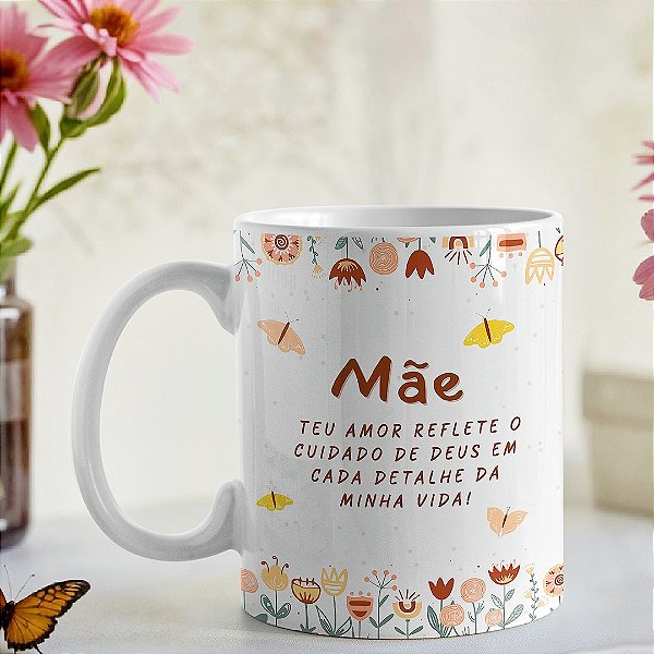 Caneca para Mãe “Teu Amor Reflete o Cuidado de Deus” | Porcelana 325 ml | 1 Unidade – Fenari